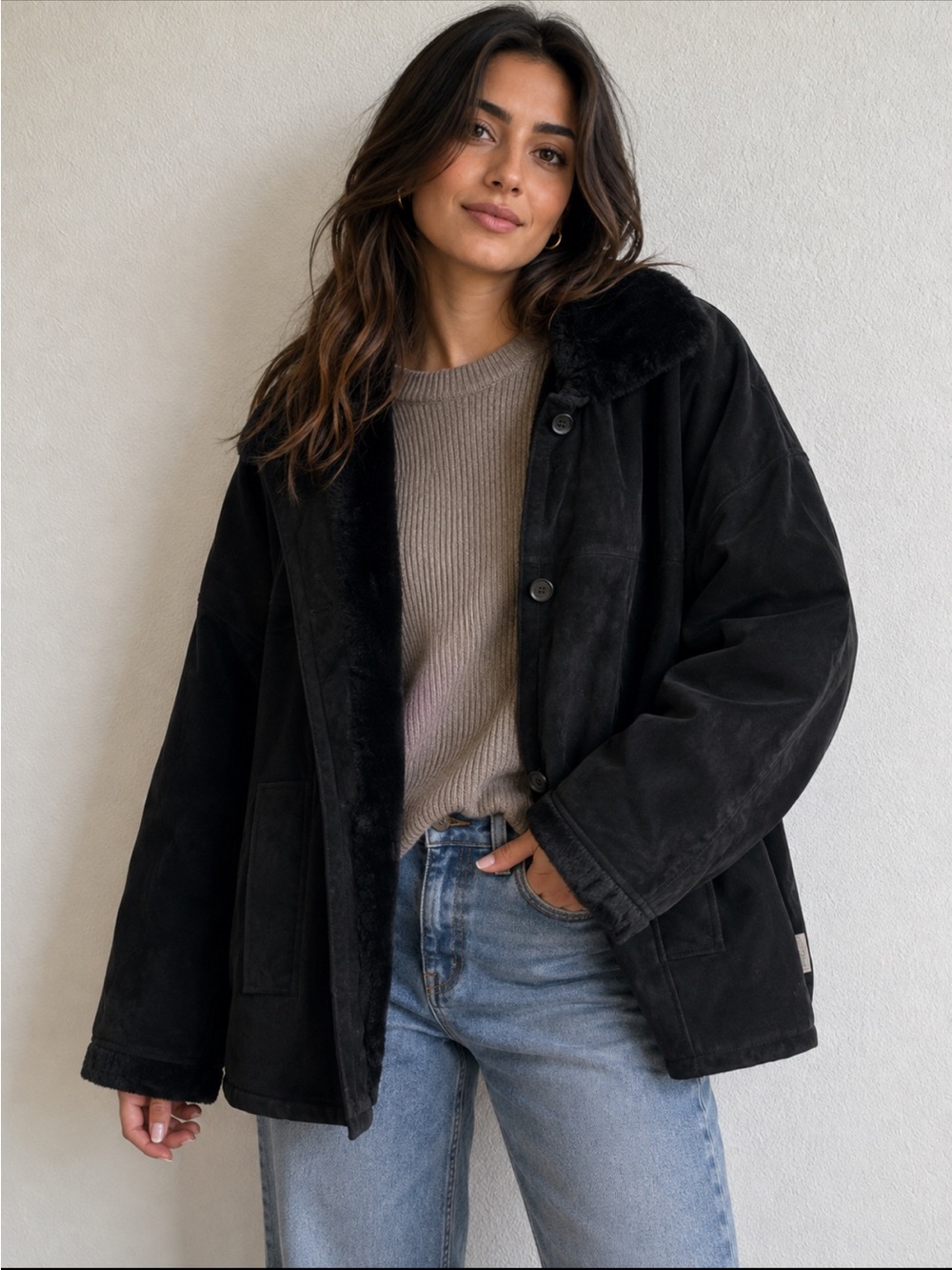Pacific TRAIL Black womens Shearling-Lined suede Jacket size 2x